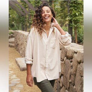 FRANK & EILEEN SHIRLEY Oversized Button-Up Shirt in Beige Sand Color Size XL
